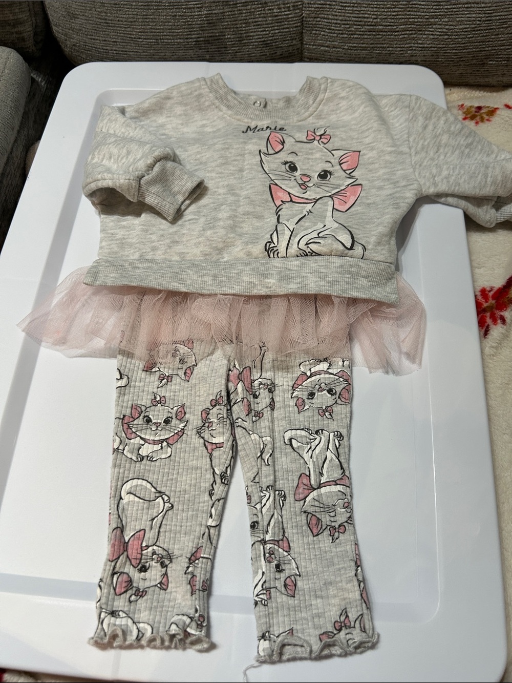 Gray & Pink Tutu Top with Marie Print Leggings